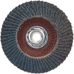 Norton - 80 Grit, 4-1/2" Disc Diam, 5/8-11 Center Hole, Type 29 Zirconia Alumina Flap Disc - 13,300 Max RPM, Plastic Backing, Arbor Attaching System, Coated - Apex Tool & Supply