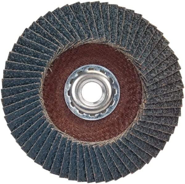 Norton - 60 Grit, 4-1/2" Disc Diam, 5/8-11 Center Hole, Type 29 Zirconia Alumina Flap Disc - 13,300 Max RPM, Plastic Backing, Arbor Attaching System, Coated - Apex Tool & Supply