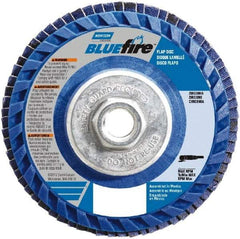 Norton - 36 Grit, 4-1/2" Disc Diam, 5/8-11 Center Hole, Type 27 Zirconia Alumina Flap Disc - 13,300 Max RPM, Plastic Backing, Arbor Attaching System, Coated - Apex Tool & Supply