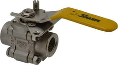 Sharpe Valves - 1/2" Pipe, Standard Port, Stainless Steel Standard Ball Valve - 3 Piece, Inline - One Way Flow, FNPT x FNPT Ends, Locking Lever Handle, 1,000 WOG, 125 WSP - Apex Tool & Supply