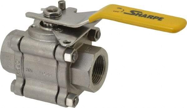Sharpe Valves - 1" Pipe, Full Port, Stainless Steel Standard Ball Valve - 3 Piece, Inline - One Way Flow, FNPT x FNPT Ends, Locking Lever Handle, 1,000 WOG, 125 WSP - Apex Tool & Supply