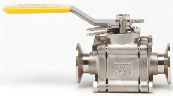 Sharpe Valves - 2-1/2" Pipe, Full Port, Stainless Steel Standard Ball Valve - 3 Piece, Inline - One Way Flow, Tube O.D. x Tube O.D. Ends, Locking Lever Handle, 1,000 WOG, 125 WSP - Apex Tool & Supply