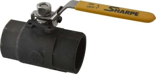 Sharpe Valves - 2" Pipe, Standard Port, Carbon Steel Steam Service Ball Valve - 1 Piece, Inline - One Way Flow, FNPT x FNPT Ends, Locking Lever Handle, 1,500 WOG, 250 WSP - Apex Tool & Supply