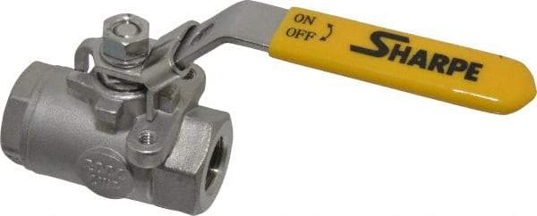 Sharpe Valves - 3/8" Pipe, Standard Port, Stainless Steel Steam Service Ball Valve - 1 Piece, Inline - One Way Flow, FNPT x FNPT Ends, Locking Lever Handle, 2,000 WOG, 250 WSP - Apex Tool & Supply