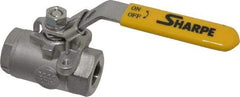 Sharpe Valves - 3/8" Pipe, Standard Port, Stainless Steel Steam Service Ball Valve - 1 Piece, Inline - One Way Flow, FNPT x FNPT Ends, Locking Lever Handle, 2,000 WOG, 250 WSP - Apex Tool & Supply
