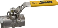 Sharpe Valves - 1/2" Pipe, Standard Port, Stainless Steel Steam Service Ball Valve - 1 Piece, Inline - One Way Flow, FNPT x FNPT Ends, Locking Lever Handle, 2,000 WOG, 250 WSP - Apex Tool & Supply