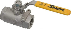 Sharpe Valves - 3/4" Pipe, Standard Port, Stainless Steel Steam Service Ball Valve - 1 Piece, Inline - One Way Flow, FNPT x FNPT Ends, Locking Lever Handle, 2,000 WOG, 250 WSP - Apex Tool & Supply
