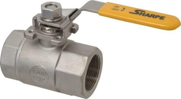 Sharpe Valves - 1-1/2" Pipe, Standard Port, Stainless Steel Steam Service Ball Valve - 1 Piece, Inline - One Way Flow, FNPT x FNPT Ends, Locking Lever Handle, 1,500 WOG, 250 WSP - Apex Tool & Supply