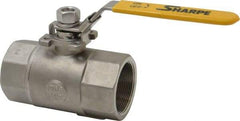 Sharpe Valves - 2" Pipe, Standard Port, Stainless Steel Steam Service Ball Valve - 1 Piece, Inline - One Way Flow, FNPT x FNPT Ends, Locking Lever Handle, 1,500 WOG, 250 WSP - Apex Tool & Supply