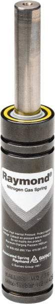 Associated Spring Raymond - M6 Fill Port, M6 Mt Hole, 12mm Rod Diam, 24.9mm Diam, 16mm Max Stroke, Yellow Nitrogen Gas Spring Cylinder - 58mm Body Length, 74mm OAL, 690 Lb Full Stroke Spring Force, 360 psi Initial Charge - Apex Tool & Supply