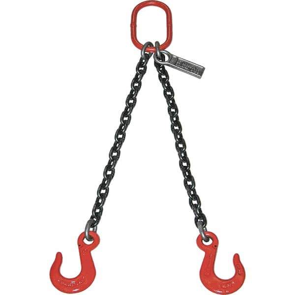 Lift-All - 5' Long x 6" Wide, 26,000 Lb Basket Capacity, Alloy Steel Web Sling - 26,000 Lb Choker Capacity, DOS Chain Sling, 1/2" Diam Chain, Natural, Double Style - Apex Tool & Supply