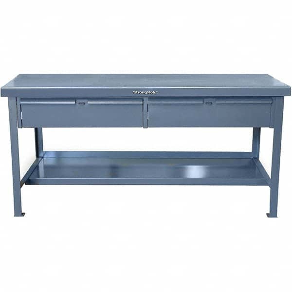 Strong Hold - Stationary Work Benches, Tables Type: Work Table with Drawer Top Material: 7 Gauge Steel - Apex Tool & Supply