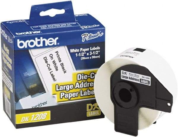 Brother - 1.4" Wide x 3-1/2" Long, White Paper Shipping Label - For PC Label Printers - Apex Tool & Supply