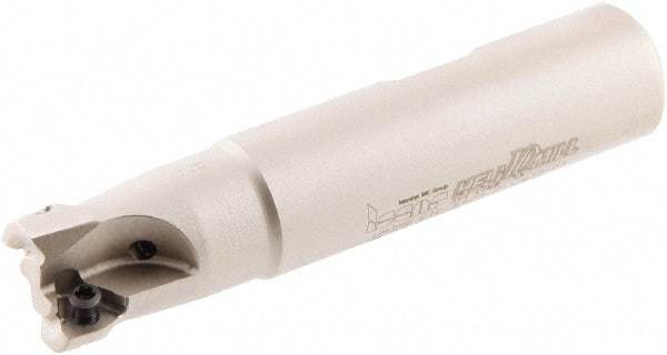 Iscar - 5/8" Cut Diam, 0.2" Max Depth of Cut, 5/8" Shank Diam, 3" OAL, Indexable Square Shoulder Helical End Mill - HM390 TCKT 0703PCTR Inserts, Weldon Shank, 0° Lead Angle, Through Coolant, Series HeliIQMill - Apex Tool & Supply