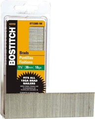 Stanley Bostitch - 18 Gauge 0.05" Shank Diam 1-1/2" Long Brad Nails for Power Nailers - Steel, Bright Finish, Ring Shank, Straight Stick Adhesive Collation, Brad Head, Chisel Point - Apex Tool & Supply