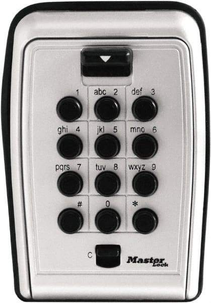 Master Lock - 3-1/8" Wide x 4.6" Overall Height, Push Button Combination, Wall Mount Key Safe - Zinc Finish - Apex Tool & Supply