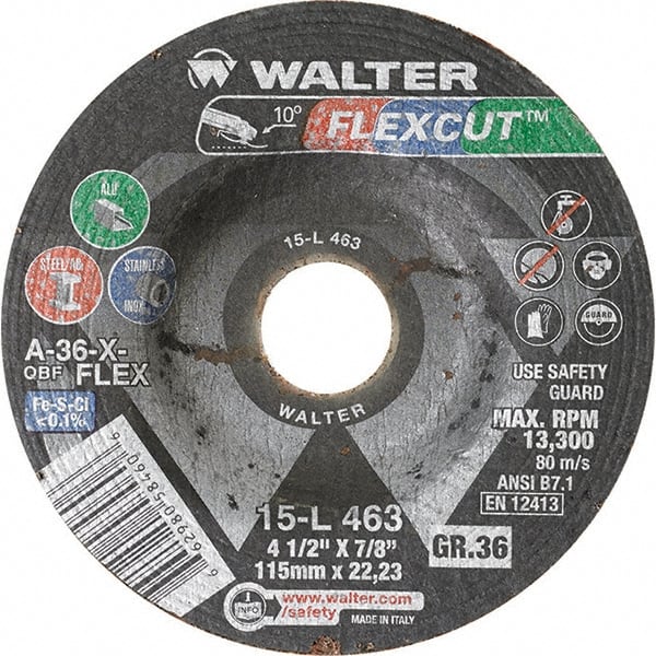 WALTER Surface Technologies - 4-1/2" Diam x 7/8" Hole, 36 Grit Surface Grinding Wheel - Apex Tool & Supply