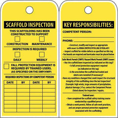 NMC - 3" High x 6" Long, SCAFFOLD INSPECTION, English Safety & Facility Inspection Tag - Tag Header: Notice, 2 Sides, Yellow Poly - Apex Tool & Supply