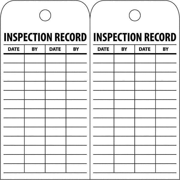 NMC - 3" High x 6" Long, INSPECTION RECORD, English Safety & Facility Inspection Tag - Tag Header: Notice, 2 Sides, White Poly - Apex Tool & Supply