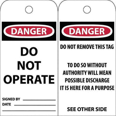NMC - 3" High x 6" Long, DANGER \x96 DO NOT OPERATE, English Safety & Facility Accident Prevention Tag - Tag Header: Danger, 2 Sides, White Poly - Apex Tool & Supply