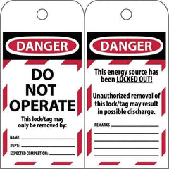 NMC - 3" High x 6" Long, DANGER \x96 DO NOT OPERATE, English Safety & Facility Lockout Tag - Tag Header: Danger, 2 Sides, Black & Red Poly - Apex Tool & Supply