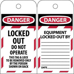 NMC - 3" High x 6" Long, LOCKED OUT - DO NOT OPERATE, English Safety & Facility Lockout Tag - Tag Header: Danger, 2 Sides, Black & Red Poly - Apex Tool & Supply