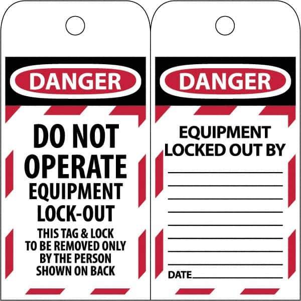NMC - 3" High x 6" Long, DANGER - THIS TAG & LOCK TO BE REMOVED ONLY BY THE PERSON SHOWN, English Safety & Facility Lockout Tag - Tag Header: Danger, 2 Sides, Black & Red Poly - Apex Tool & Supply