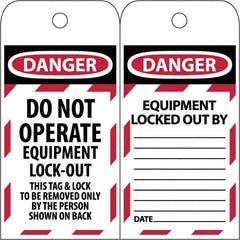 NMC - 3" High x 6" Long, DANGER - THIS TAG & LOCK TO BE REMOVED ONLY BY THE PERSON SHOWN, English Safety & Facility Lockout Tag - Tag Header: Danger, 2 Sides, Black & Red Poly - Apex Tool & Supply