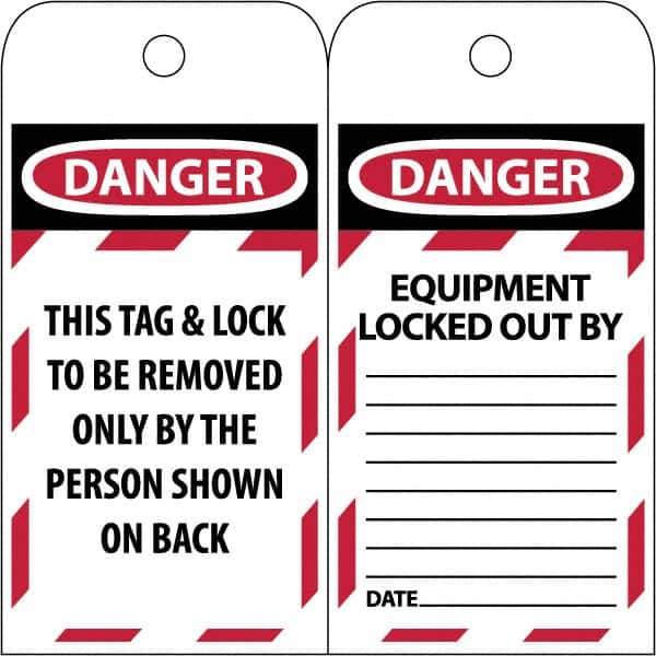 NMC - 3" High x 6" Long, DANGER \x96 DO NOT OPERATE, English Safety & Facility Lockout Tag - Tag Header: Danger, 2 Sides, Black & Red Poly - Apex Tool & Supply