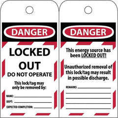 NMC - 3" High x 6" Long, LOCKED OUT - DO NOT OPERATE, English Safety & Facility Lockout Tag - Tag Header: Danger, 2 Sides, Black & Red Poly - Apex Tool & Supply