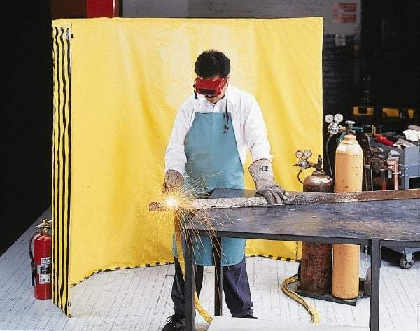 Singer Safety - 9 Ft. Wide x 6 Ft. High, 12 mil Thick Coated Vinyl Roll Up Welding Screen Kit - Yellow with Carrying Handle and Tie Strap - Apex Tool & Supply