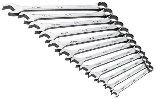 SK - 13 Piece, 8 to 19mm, 12 Point, Combination Wrench Set - Metric System of Measurement, Chrome Finish, Comes in Roll - Apex Tool & Supply