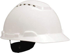 3M - ANSI Type I, Class C Rated, 4-Point, Ratchet Adjustment Hard Hat - Size 6-1/2 to 8, White, Standard Brim, Vented - Apex Tool & Supply