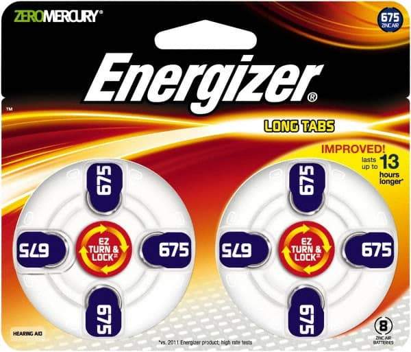 Energizer - Size 675, Zinc Air, 1 Pack, Hearing Aid Battery - 1.4 Volts, Button Tab Terminal, PR44 - Apex Tool & Supply