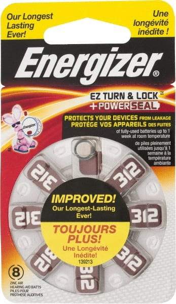 Energizer - Size 312, Zinc Air, 1 Pack, Hearing Aid Battery - 1.4 Volts, Button Tab Terminal, PR41 - Apex Tool & Supply