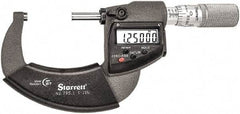 Starrett - 1 to 2" Range, Standard Throat IP67 Electronic Outside Micrometer - Friction Thimble, Carbide Face, CR2032 Battery - Apex Tool & Supply