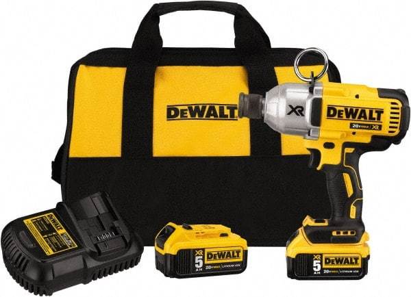DeWALT - 7/16" Drive 20 Volt Mid-Handle Cordless Impact Wrench & Ratchet - 400/900/1,200 RPM, 0 to 2,400 BPM, 500 Ft/Lb Torque, 2 Lithium-Ion Batteries Included - Apex Tool & Supply
