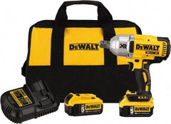 DeWALT - 3/4" Drive 20 Volt Mid-Handle Cordless Impact Wrench & Ratchet - 400/900/1,200 RPM, 0 to 2,400 BPM, 700 Ft/Lb Torque, 2 Lithium-Ion Batteries Included - Apex Tool & Supply