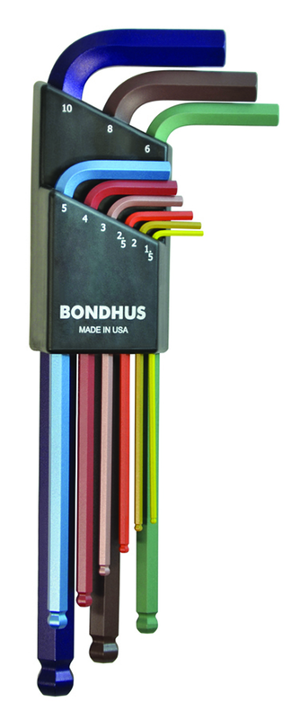 9 Piece - 1.5 - 10mm Long Arm - ColorGuard Ball End L-Wrench Set - Apex Tool & Supply