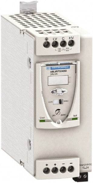 Schneider Electric - 120 Watt, 5 Amp, 100 to 120 VAC, 200 to 500 VAC Input, 24 VDC Output, DIN Rail Power Supply - Screw Connection, 165mm Wide x 155mm Deep x 143mm High, 87-100% Efficiency, Green LED Output, Red LED Output - Apex Tool & Supply
