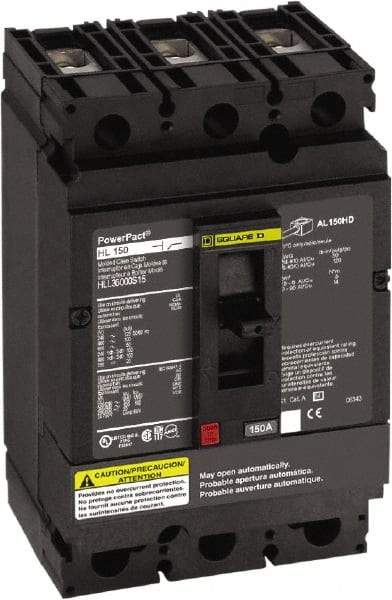 Square D - 600 VAC, 150 Amp, Automatic Molded Case Switch - 3 Pole, 18 at 600 VAC, 35 at 480 VAC, 65 at 240 VAC kA Interrupting Rating x 4.12 Inch Wide x 4.36 Inch Deep x 6.4 Inch High - Apex Tool & Supply