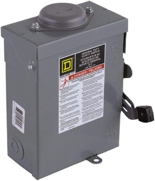 Square D - 30 Amp, 240 V, 2 Pole Nonfused Safety Switch - NEMA 3R, 3 hp at 240 VAC (Single Phase), DPST Contact Form - Apex Tool & Supply