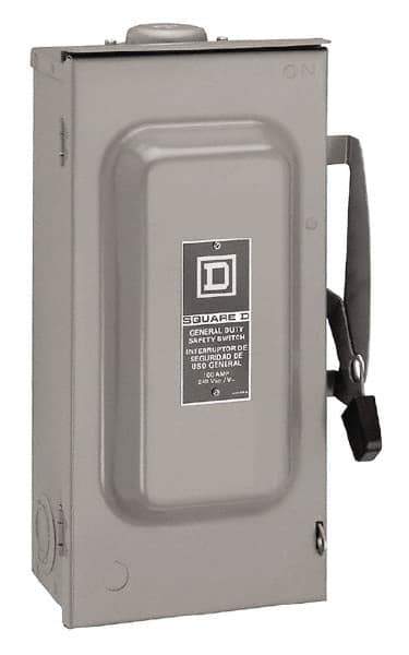 Square D - 100 Amp, 240 V, 2 Pole Fused Safety Switch - NEMA 3R, 15 hp at 240 VAC (Single Phase), 30 hp at 240 VAC (Triple Phase), DPST Contact Form - Apex Tool & Supply