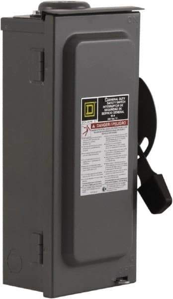 Square D - 60 Amp, 240 V, 2 Pole Fused Safety Switch - NEMA 3R, 10 hp at 240 VAC (Single Phase), 15 hp at 240 VAC (Triple Phase), DPST Contact Form - Apex Tool & Supply