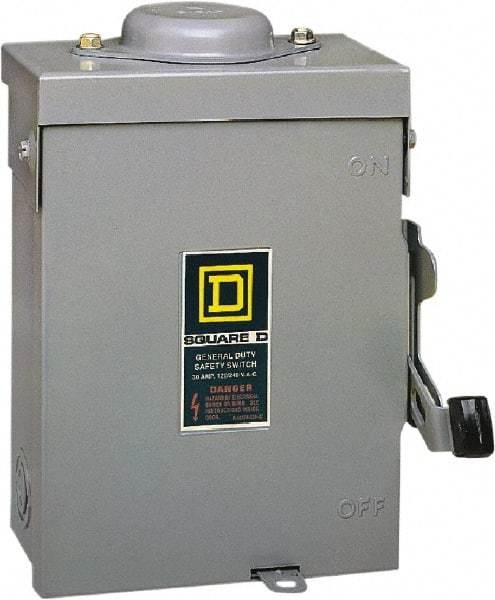 Square D - 30 Amp, 240 V, 2 Pole Fused Safety Switch - NEMA 3R, 3 hp at 240 VAC (Single Phase), 7.5 hp at 240 VAC (Triple Phase), DPST Contact Form - Apex Tool & Supply