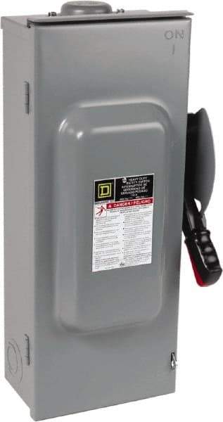 Square D - 100 Amp, 600 VAC/VDC, 3 Pole Fused Safety Switch - NEMA 3R, 30 hp at 480 VAC (Single Phase), 75 hp at 600 VAC, 50 hp at 600 VDC (Triple Phase), 3PST Contact Form - Apex Tool & Supply