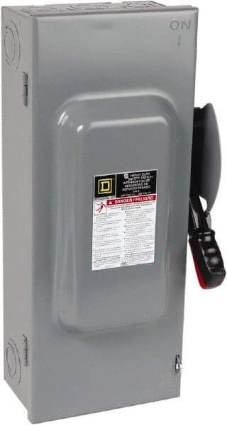Square D - 100 Amp, 600 VAC/VDC, 3 Pole Nonfused Safety Switch - NEMA 1, 40 hp at 600 VAC, 50 hp at 600 VDC (Single Phase), 100 hp at 600 VAC, 50 hp at 600 VDC (Triple Phase), 3PST Contact Form - Apex Tool & Supply