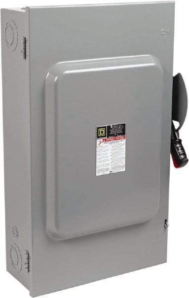 Square D - 200 Amp, 600 VAC/VDC, 3 Pole Fused Safety Switch - NEMA 1, 50 hp at 600 VAC, 50 hp at 600 VDC (Single Phase), 150 hp at 600 VAC, 50 hp at 600 VDC (Triple Phase), 3PST Contact Form - Apex Tool & Supply