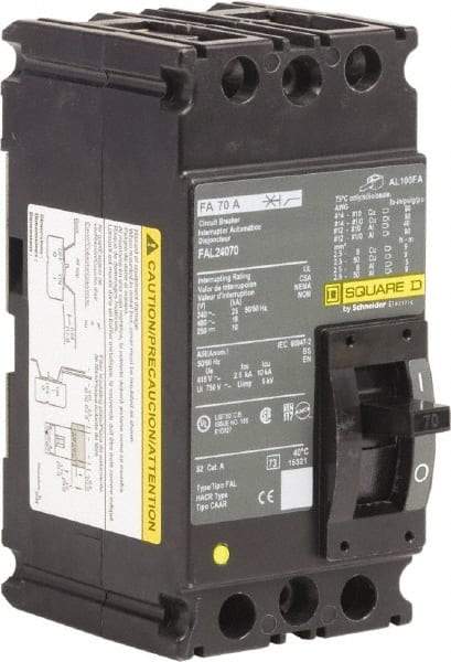Square D - 70 Amp, 250 VDC, 480 VAC, 2 Pole, Panel Mount Molded Case Circuit Breaker - Thermal Magnetic Trip, 18 kA at 480/600 VAC Breaking Capacity, 12-1/0 (Aluminum), 14-1/0 (Copper) AWG, 4.13 Inch Deep x 6 Inch High x 3 Inch Long - Apex Tool & Supply