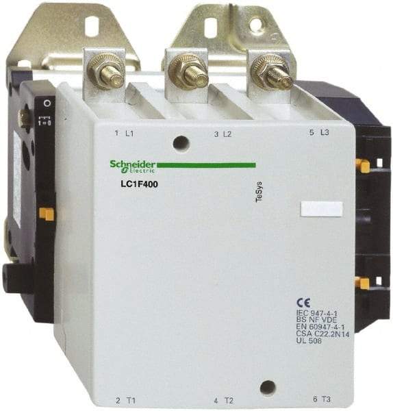 Schneider Electric - 3 Pole, 125 Coil VDC, 400 Amp at 440 VAC, Nonreversible IEC Contactor - Bureau Veritas, CCC, CSA, DNV, EN/IEC 60947-1, EN/IEC 60947-4-1, GL, JEM 1038, LROS, RINA, RMRoS, RoHS Compliant, UL Listed - Apex Tool & Supply